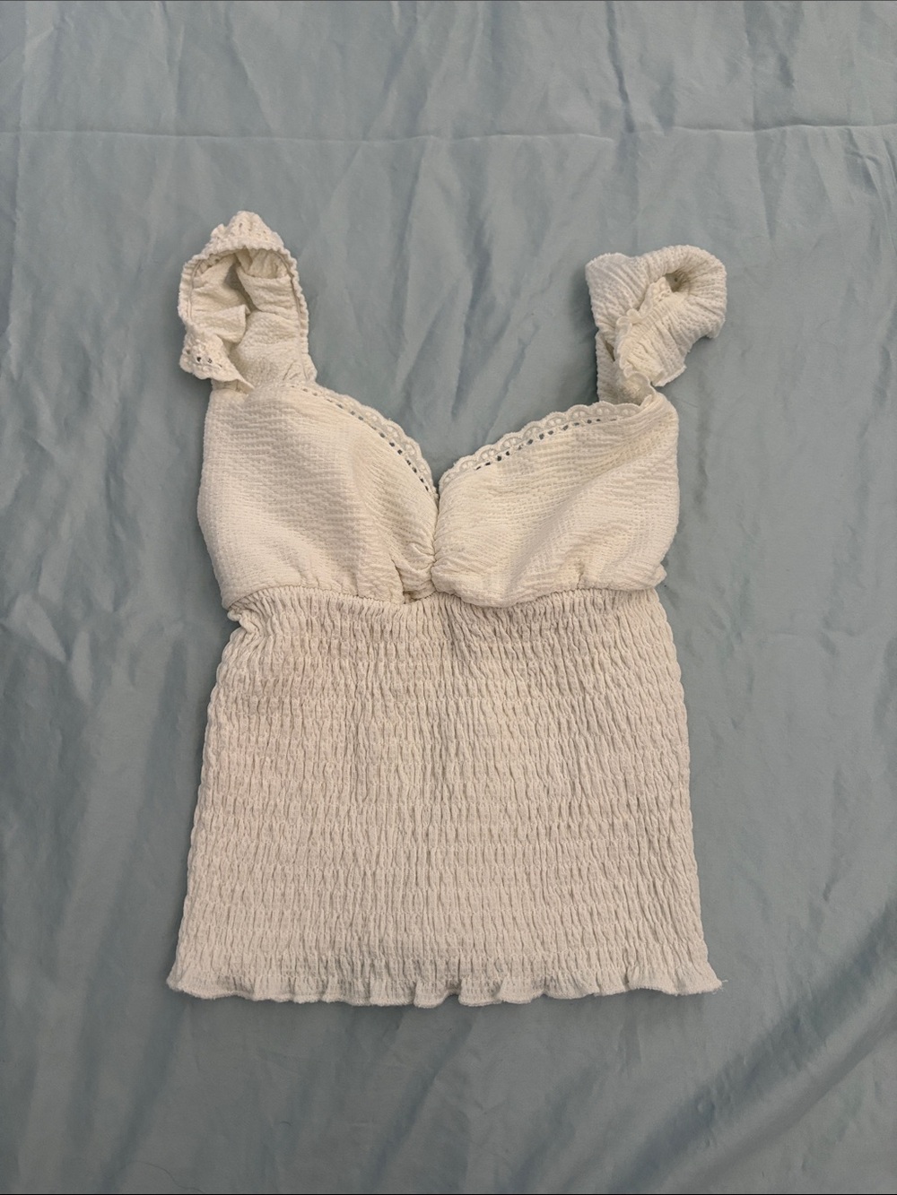 Urban Outfitters Cream Smocked Ruffle Strap Tank